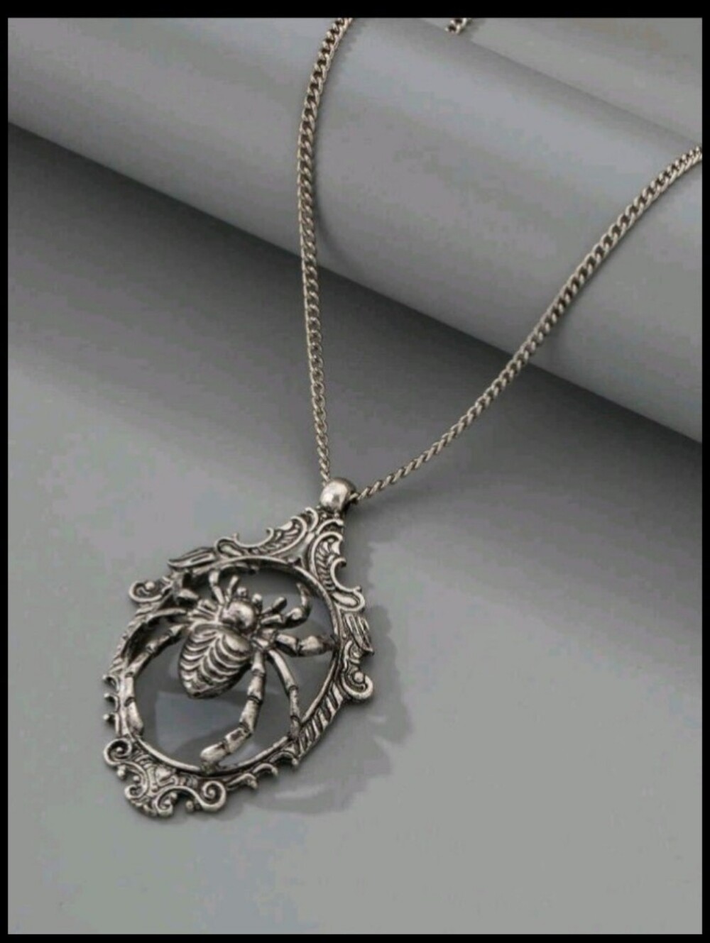 Vintage-Inspired Silver Spider Pendant Necklace -